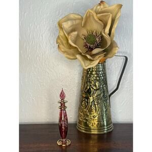 Ruby Red Egyptian Floral Perfume Bottle 1980s Vanity Decor